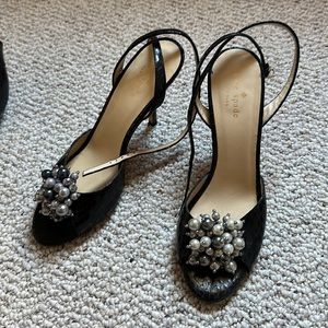 Kate Spade black croc heeled sandal with bauble detail, US 8